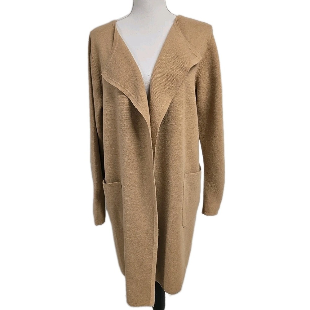 J.CREW Juliet Collarless Sweater Blazer Long Cardigan Khaki Beige Women's Size M